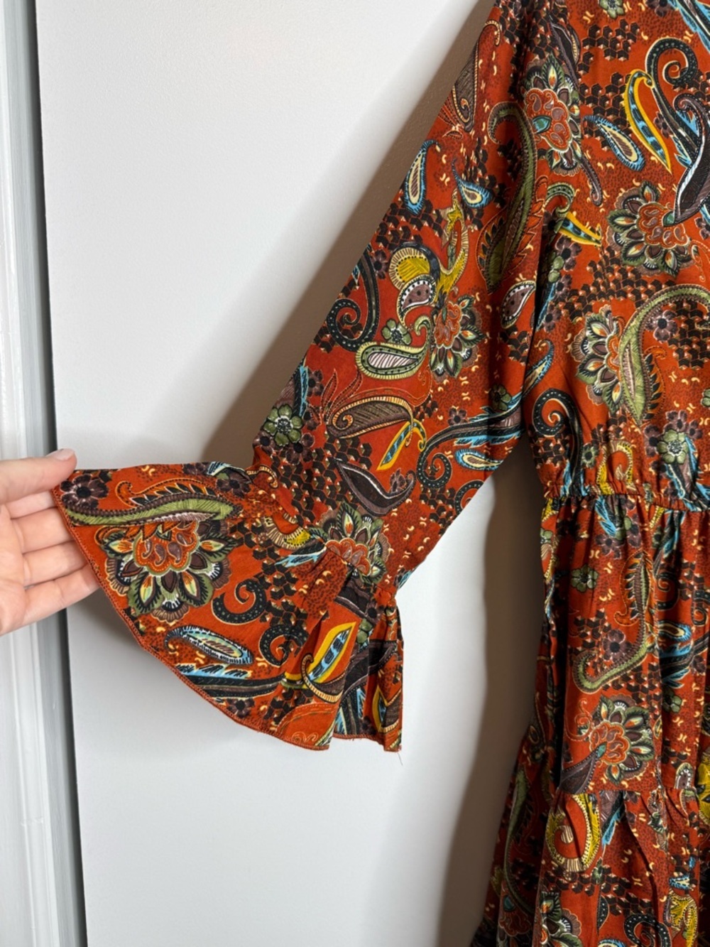 Boemo Lightweight Paisley Boho Tiered Maxi Dress 3/4 bell sleeves - Medium - Picture 6 of 11